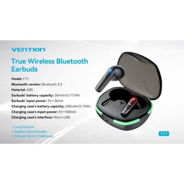 Auriculares Bluetooth Vention AIR A02 F11B0 con estuche de carga/ Autonomía 7h/ Negros - Imagen 3