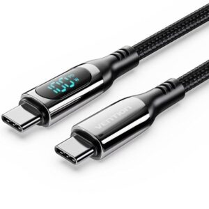 Cable USB 2.0 Tipo-C 5A 100W Vention TAYBAV/ USB Tipo-C Macho - USB Tipo-C Macho/ Hasta 100W/ 480Mbps/ 1.2m/ con Pantalla LED/ Negro 6922794772564 TAYBAV VEN-CAB TAYBAV