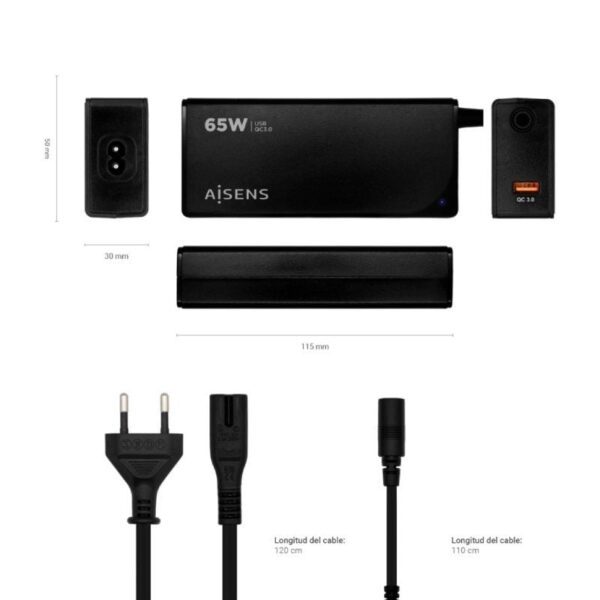 Cargador de Portátil Aisens ASLC-65WAUTO-BK/ 65W/ Automático/ 9 Conectores/ Voltaje 18.5-20V/ 1 USB QC3.0 - Imagen 4