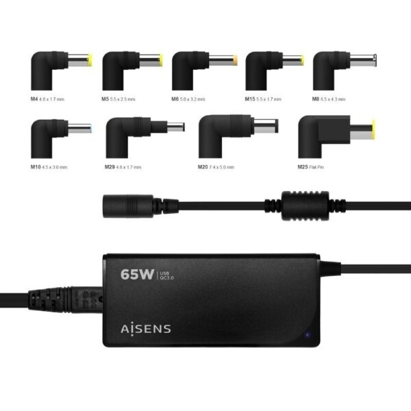 Cargador de Portátil Aisens ASLC-65WAUTO-BK/ 65W/ Automático/ 9 Conectores/ Voltaje 18.5-20V/ 1 USB QC3.0 - Imagen 5