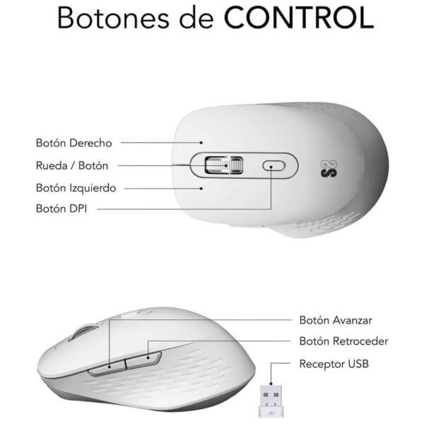 Ratón Ergonómico Inalámbrico por Bluetooth/ 2.4GHz Subblim Curve Ergo Dual Battery/ Batería recargable/ Hasta 1600 DPI/ Blanco - Imagen 2