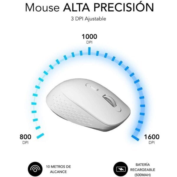 Ratón Ergonómico Inalámbrico por Bluetooth/ 2.4GHz Subblim Curve Ergo Dual Battery/ Batería recargable/ Hasta 1600 DPI/ Blanco - Imagen 4