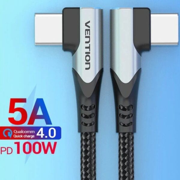 Cable USB 2.0 Tipo-C 90º Vention TANHD/ USB Tipo-C Macho - USB Tipo-C Macho/ Hasta 100W/ 480Mbps/ 50cm/ Gris - Imagen 2