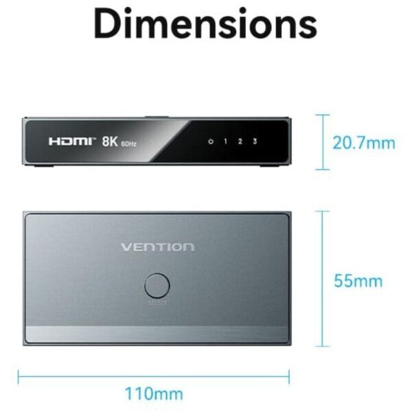 Switch Conmutador 8K HDMI 2.1 Vention AKRH0 HDMI Hembra/ 3x HDMI Hembra/ 1x USB Tipo-C DP - Imagen 4