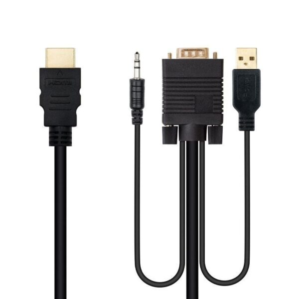 Cable Conversor Nanocable 10.15.4350/ HDMI Macho - VGA Macho - Jack 3.5 Macho - USB Macho/ 1.8m/ Negro - Imagen 2