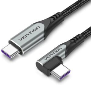 Cable USB 2.0 Tipo-C 90º Vention TAKHF/ USB Tipo-C Macho - USB Tipo-C Macho/ Hasta 100W/ 480Mbps/ 1m/ Gris 6922794752535 TAKHF VEN-CAB TAKHF