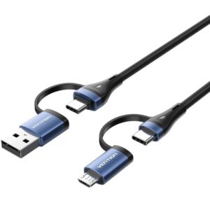 Cable USB 2.0 Tipo-C Vention CTLLF/ USB Tipo-C Macho - USB Macho/ MicroUSB Macho - USB Tipo-C Macho/ Hasta 100W/ 480Mbps/ 1m/ Negro y Azul 6922794774841 CTLLF VEN-CAB CTLLF