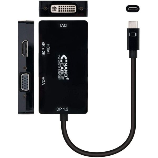 Conversor Nanocable 10.16.4301-BK/ USB Tipo-C Macho - VGA Hembra/ DVI Hembra/ HDMI Hembra/ 10cm/ Negro - Imagen 2