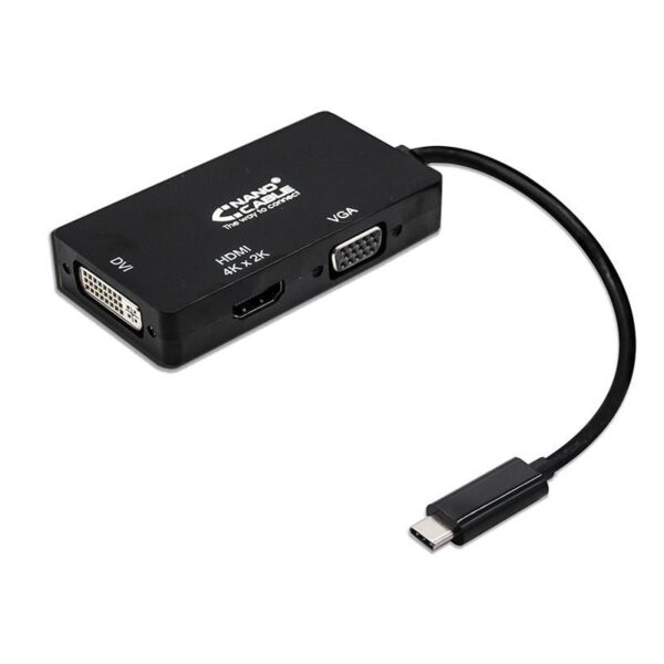 Conversor Nanocable 10.16.4301-BK/ USB Tipo-C Macho - VGA Hembra/ DVI Hembra/ HDMI Hembra/ 10cm/ Negro 8433281008120 10.16.4301-BK NAN-ADP 10 16 4301-BK