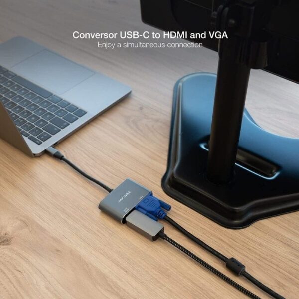 Conversor Nanocable 10.16.4303/ USB Tipo-C Macho/ HDMI Hembra - VGA Hembra/ 15cm/ Gris - Imagen 3