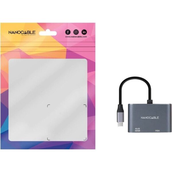 Conversor Nanocable 10.16.4303/ USB Tipo-C Macho/ HDMI Hembra - VGA Hembra/ 15cm/ Gris - Imagen 4