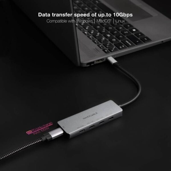 Hub USB Tipo-C Nanocable 10.16.4505/ 4xUSB Tipo-C/ 1xUSB Tipo-C DP/ Gris - Imagen 4