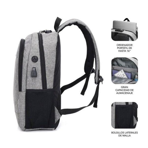 Mochila Subblim Urban Lock para Portátiles hasta 16"/ Puerto USB/ Antirrobo/ Gris - Imagen 4