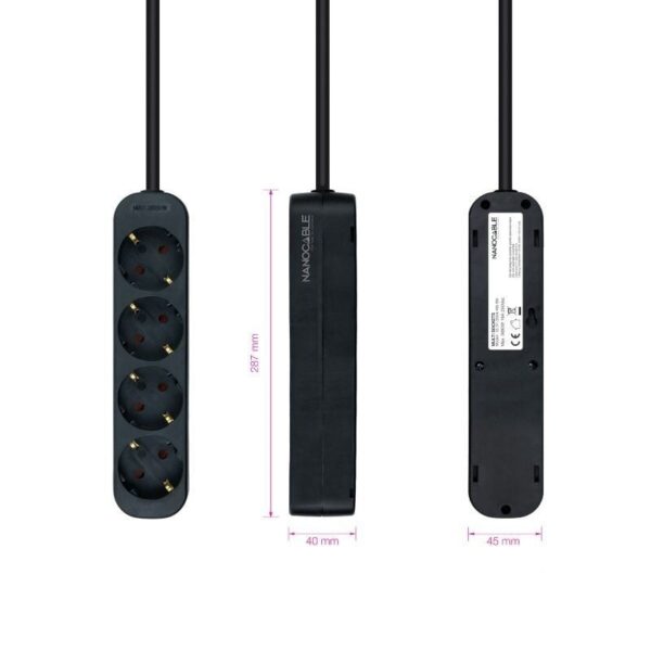 Regleta Nanocable 10.37.0004-NS-BK/ 4 Tomas de Corriente/ Cable 1.4m/ Negra - Imagen 3