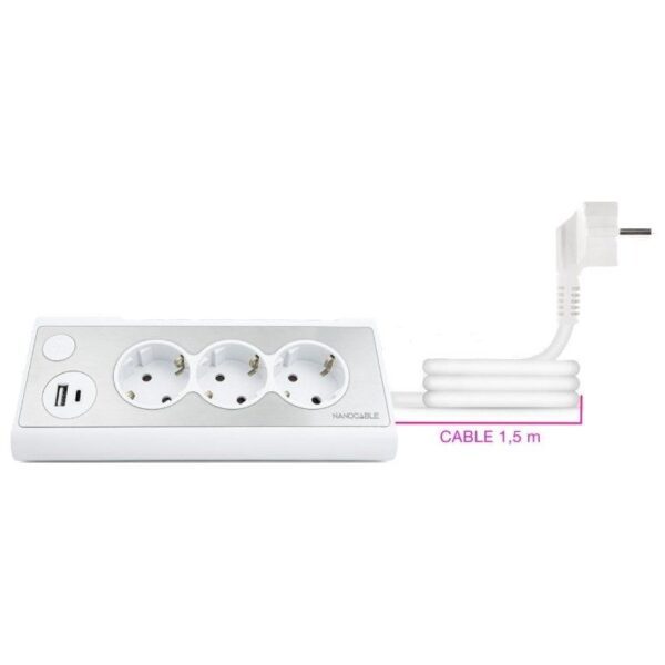 Regleta con Interruptor Nanocable 10.37.0013-W/ 3 Tomas de Corriente/ 1 USB/ 1 USB Tipo-C/ Cable 1.5m/ Blanca - Imagen 2
