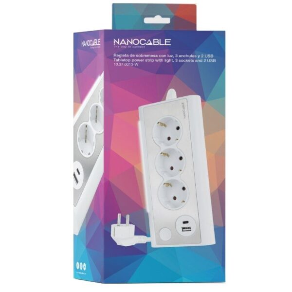 Regleta con Interruptor Nanocable 10.37.0013-W/ 3 Tomas de Corriente/ 1 USB/ 1 USB Tipo-C/ Cable 1.5m/ Blanca - Imagen 4