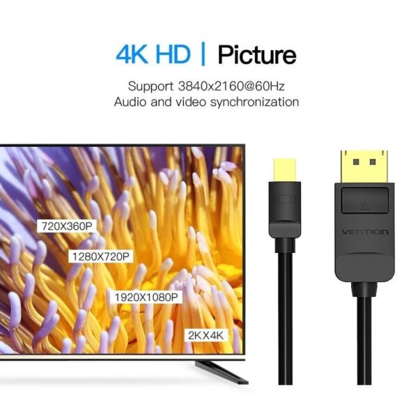 Cable Conversor Vention HAABI/ Mini DisplayPort Macho - DisplayPort Macho/ 3m/ Negro - Imagen 2
