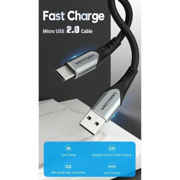 Cable USB 2.0 Vention COAHG/ USB Macho - MicroUSB Macho/ Hasta 60W/ 480Mbps/ 1.5m/ Gris - Imagen 2