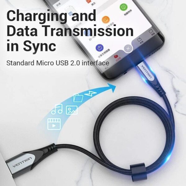 Cable USB 2.0 Vention COCHF/ microUSB Macho - USB Macho/ 480Mbps/ 1m/ Gris - Imagen 2