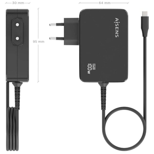 Cargador de Portátil GaN Aisens ASCH-1PD100WL50-BK USB Tipo-C/ 100W/ Automático/ Voltaje 5-20V - Imagen 3