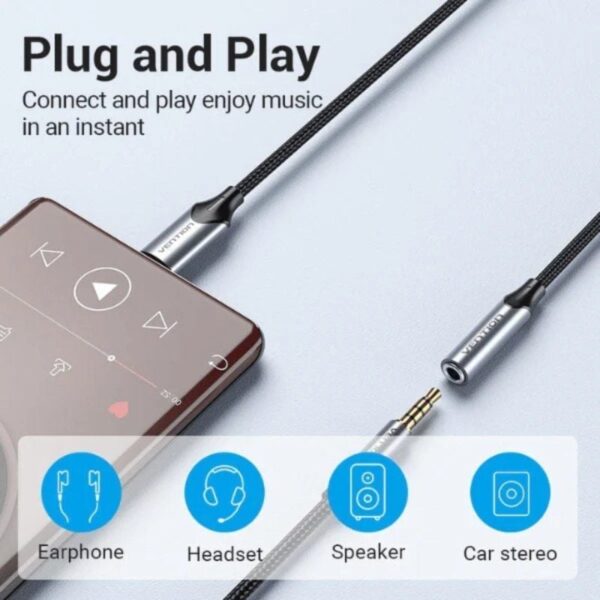 Conversor Vention BGMHF/ Jack 3.5 Hembra - USB Tipo-C Macho/ 1m/ Gris - Imagen 3