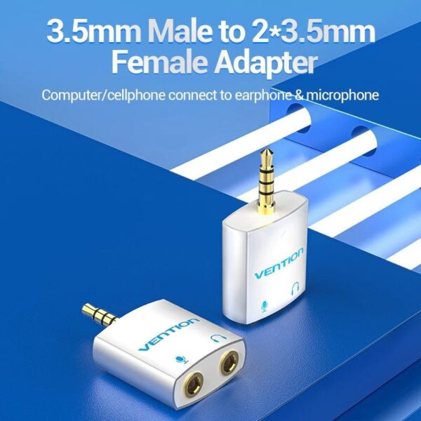 Adaptador Audio Vention BDBW0/ Jack 3.5 Macho - 2x Jack 3.5 Hembra/ Blanco - Imagen 2
