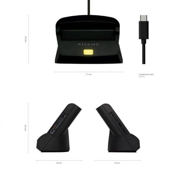 Lector de DNI y Tarjetas Aisens ASCR-SN04CSD-BK/ USB Tipo-C/ Negro - Imagen 4