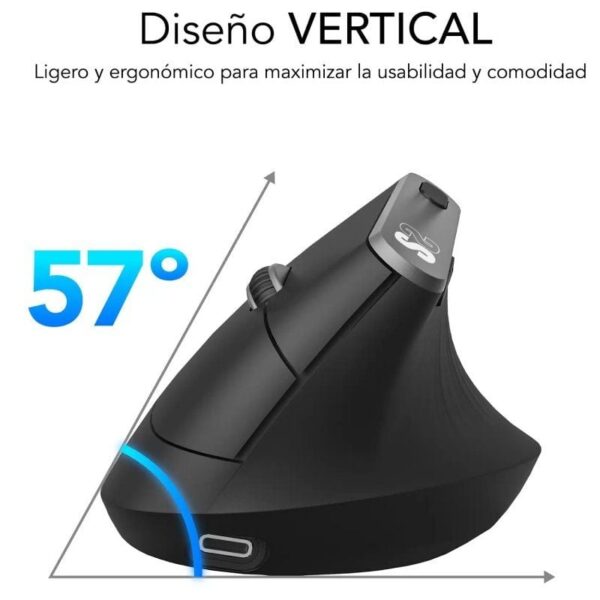 Ratón Ergonómico Inalámbrico por Bluetooth/ 2.4GHz Subblim Nature Vertical Ergo Dual Battery/ Batería Recargable/ Hasta 4000 DPI/ Negro - Imagen 3