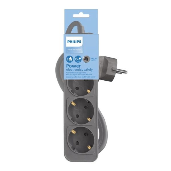 Regleta con Interruptor Philips CHP2134G/ 3 Tomas de corriente/ Cable 1.5m/ Gris - Imagen 2