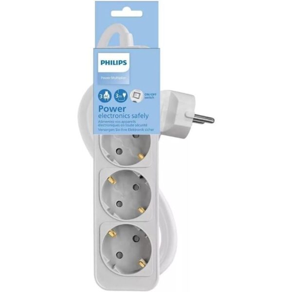 Regleta con Interruptor Philips CHP2134W/10/ 3 Tomas de corriente/ Cable 1.5m/ Blanco 4895229131958 CHP2134W/10 PHIL-REGLETA CHP2134W 10