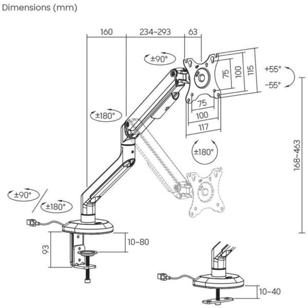Soporte de Mesa Gaming con Contrapeso para Monitor Aisens DT32TSR-295/ Giratorio/ Inclinable/ hasta 9kg/ con Iluminación RGB - Imagen 4