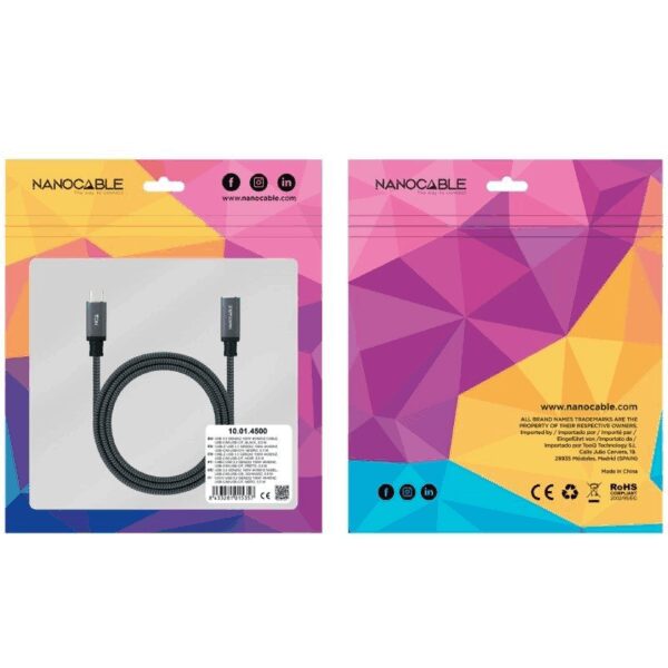 Cable Alargador USB Tipo-C 3.2 Nanocable 10.01.4502-COMB/ USB Tipo-C Macho - USB Tipo-C Hembra/ 2m/ Negro - Imagen 4