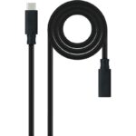 Cable Alargador USB Tipo-C 3.2 Nanocable 10.01.4502/ USB Tipo-C Macho - USB Tipo-C Hembra/ 2m/ Negro 8433281015388 10.01.4502 NAN-CAB 10 01 4502