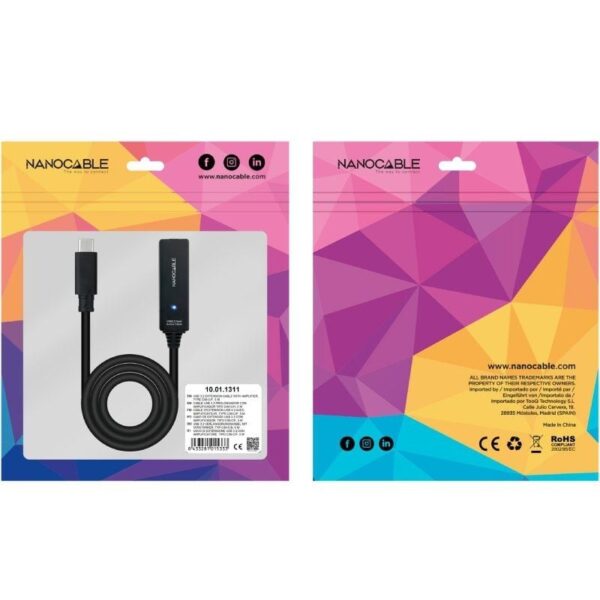Cable Alargador USB Tipo-C 3.2 con Amplificador Nanocable 10.01.1311/ USB Tipo-C Macho - USB Tipo-C Hembra/ 5m/ Negro - Imagen 5
