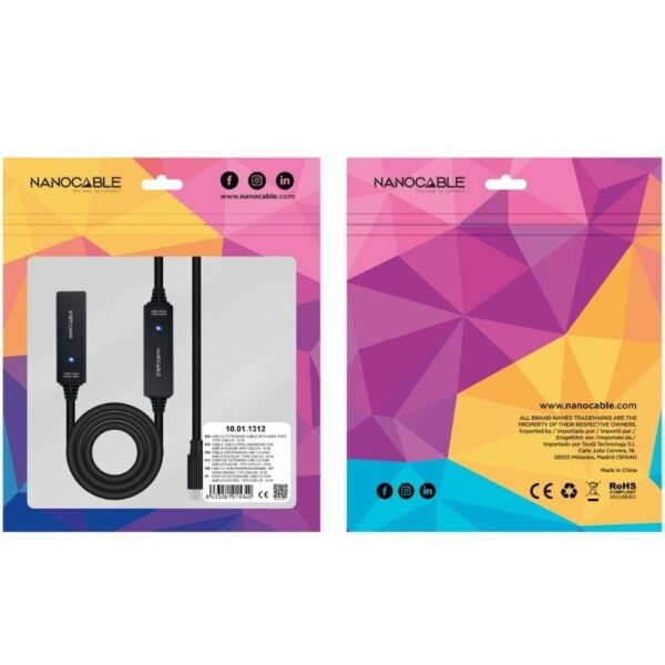 Cable Alargador USB Tipo-C 3.2 con Amplificador Nanocable 10.01.1312/ USB Tipo-C Macho - USB Tipo-C Hembra/ 10m/ Negro - Imagen 4