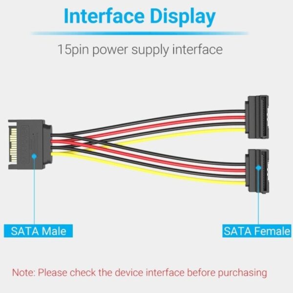 Cable Alimentación Vention KDBBB/ SATA Macho - 2x SATA Hembra/ 15cm/ Negro - Imagen 2