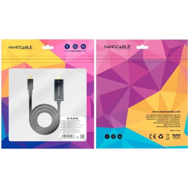 Cable Conversor Nanocable 10.15.5105/ USB Tipo-C Macho - HDMI Macho/ 5m/ Negro - Imagen 4