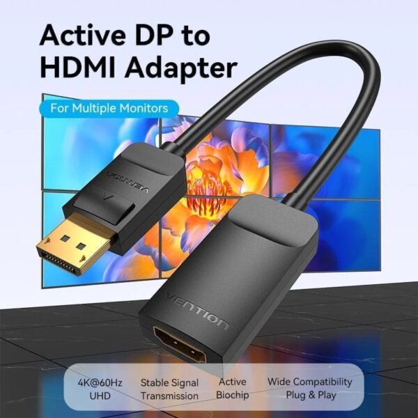 Cable Conversor Vention HBZBB/ DisplayPort Macho - HDMI 4K Hembra/ 15cm/ Negro - Imagen 2