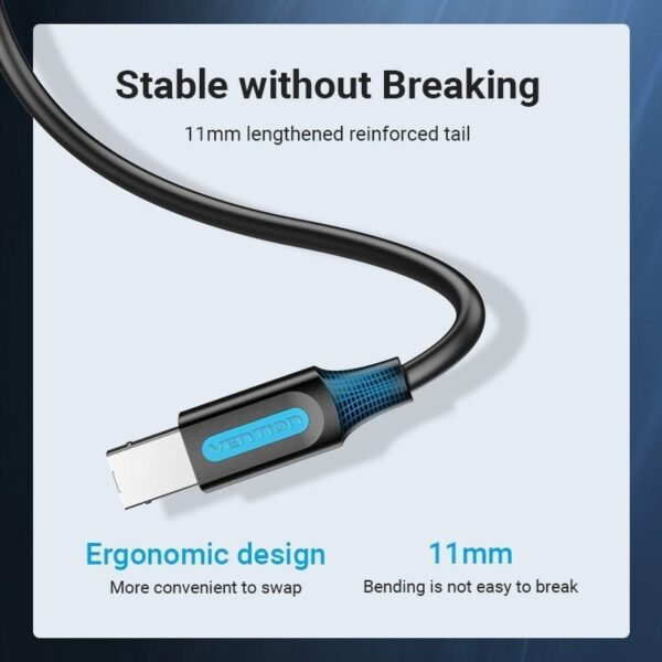 Cable USB 2.0 Impresora Vention COQBG/ USB Tipo-B Macho - USB Macho/ 480Mbps/ 1.5m/ Negro - Imagen 3
