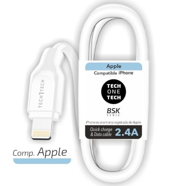Cable USB 2.0 Lightning Tech One Tech TEC2902/ Lightning Macho - USB Macho/ 1m/ Blanco 8436546593799 TEC2902 TOT-CAB TEC2902