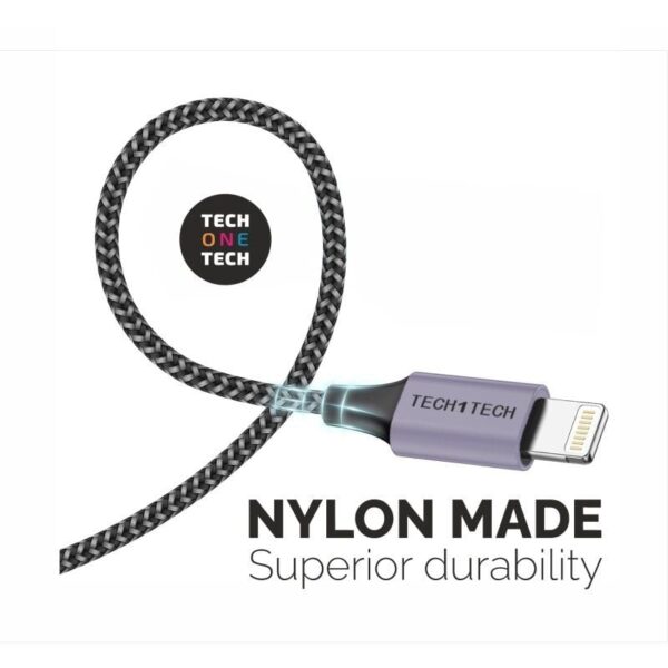 Cable USB 2.0 Tech One Tech TEC2022/ USB Macho - Lightning Macho/ 2m/ Gris - Imagen 2