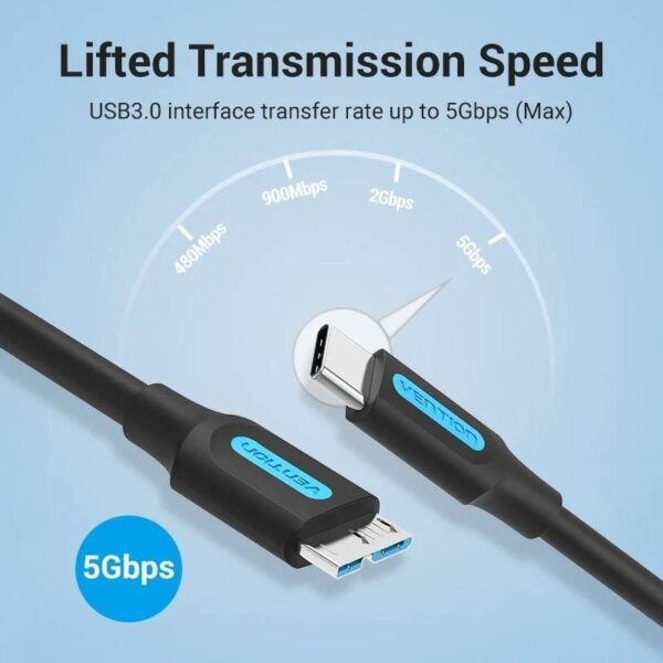 Cable USB 3.0 Vention CQABF/ microUSB Macho - USB Tipo-C Macho/ 5Gbps/ 1m/ Negro - Imagen 4