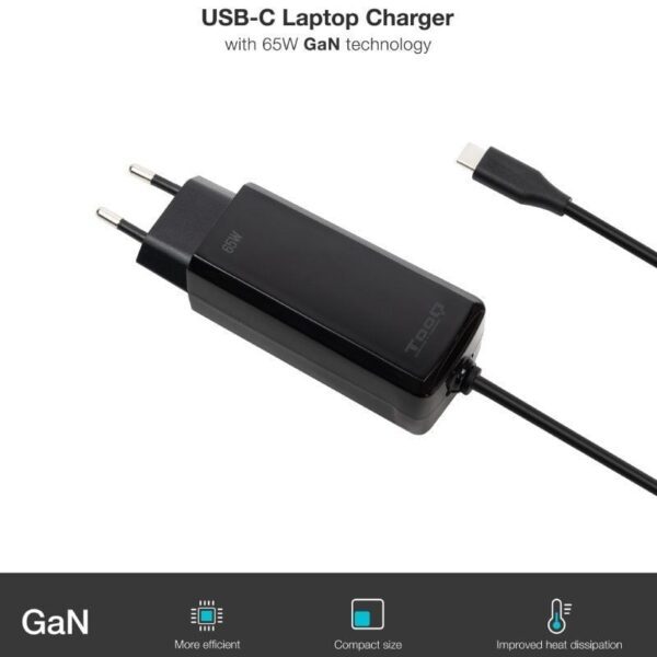 Cargador de Portátil GaN TooQ TQLC-USBCGAN65PD-C USB Tipo-C/ 65W/ Automático/ Voltaje 5-20V - Imagen 3