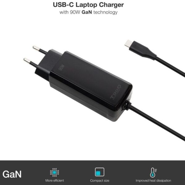 Cargador de Portátil GaN TooQ TQLC-USBCGAN90PD-C USB Tipo-C/ 90W/ Automático/ Voltaje 5-20V - Imagen 3