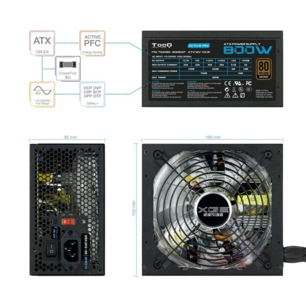 Fuente de Alimentación TooQ TQXGEII-800SAP/ 800W/ Ventilador 14cm/ 80 Plus Bronze - Imagen 2