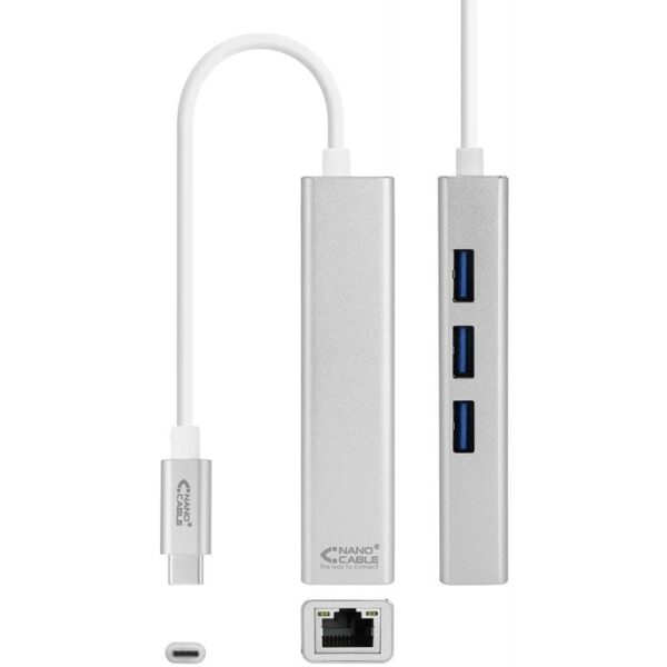 Hub USB Tipo-C Nanocable 10.03.0404/ 3xUSB/ 1xRJ45/ Gris - Imagen 2