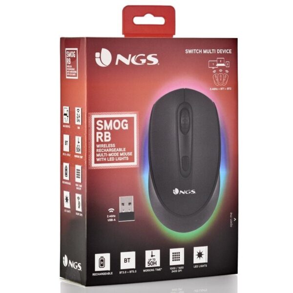 Ratón Inalámbrico por Bluetooth NGS Smog-RB/ Batería recargable/ Hasta 1600 DPI/ Negro - Imagen 5