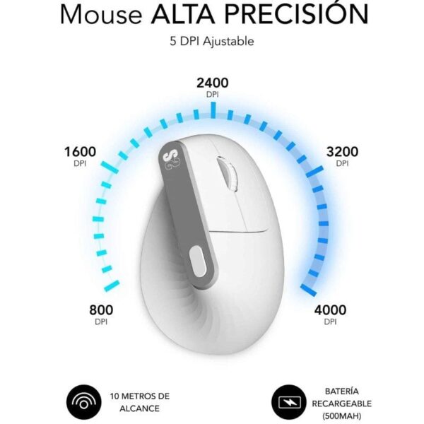 Ratón Vertical Inalámbrico por Bluetooth/ 2.4GHz Subblim Nature Vertical Ergo Dual Battery/ Batería Recargable/ Hasta 4000 DPI/ Blanco - Imagen 4