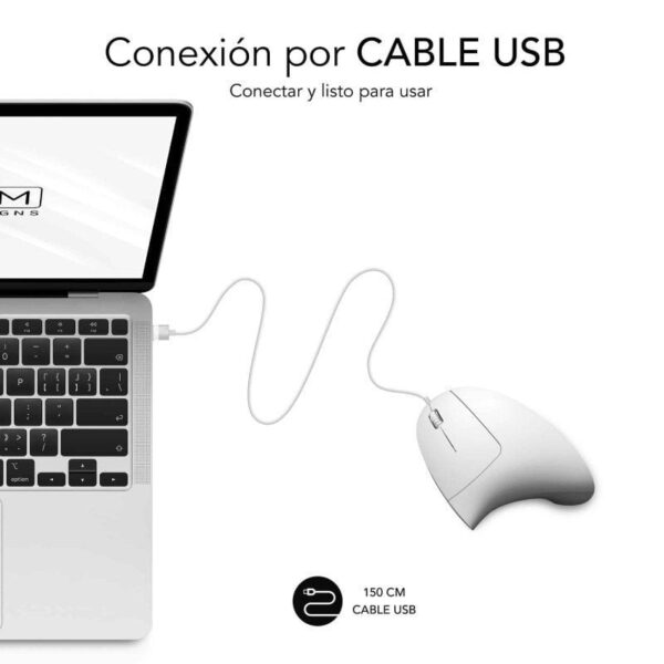 Ratón Vertical Subblim Glide Vertical Ergo Wired/ Hasta 1600 DPI/ Blanco - Imagen 2
