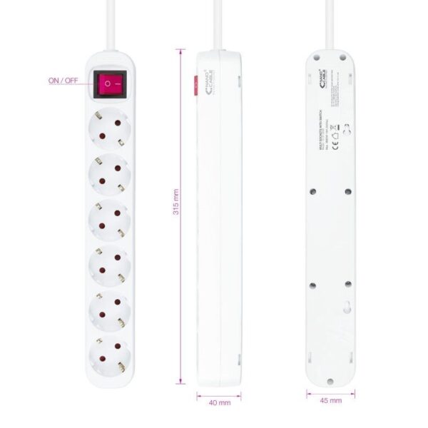 Regleta con Interruptor Nanocable 10.37.0006/ 6 Tomas de Corriente/ Cable 1.4m/ Blanca - Imagen 3